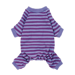 Fitwarm purple striped dog pajamas front view showing cozy all season fit for small dogs