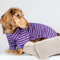 Fitwarm purple striped dog pajamas side pattern detail highlighting flexible stretch for movement