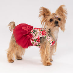 Fitwarm red tulle skirt dog dress side view, holiday charm and photo-ready style.