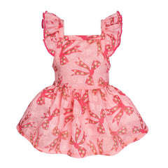 Fitwarm ruffle-sleeves bowknot dress pink XS front view for comfy everyday wear.