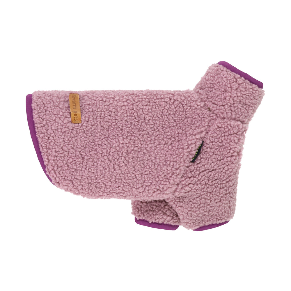 Closeup of Fitwarm sherpa dog coat fabric showing warm, durable texture
