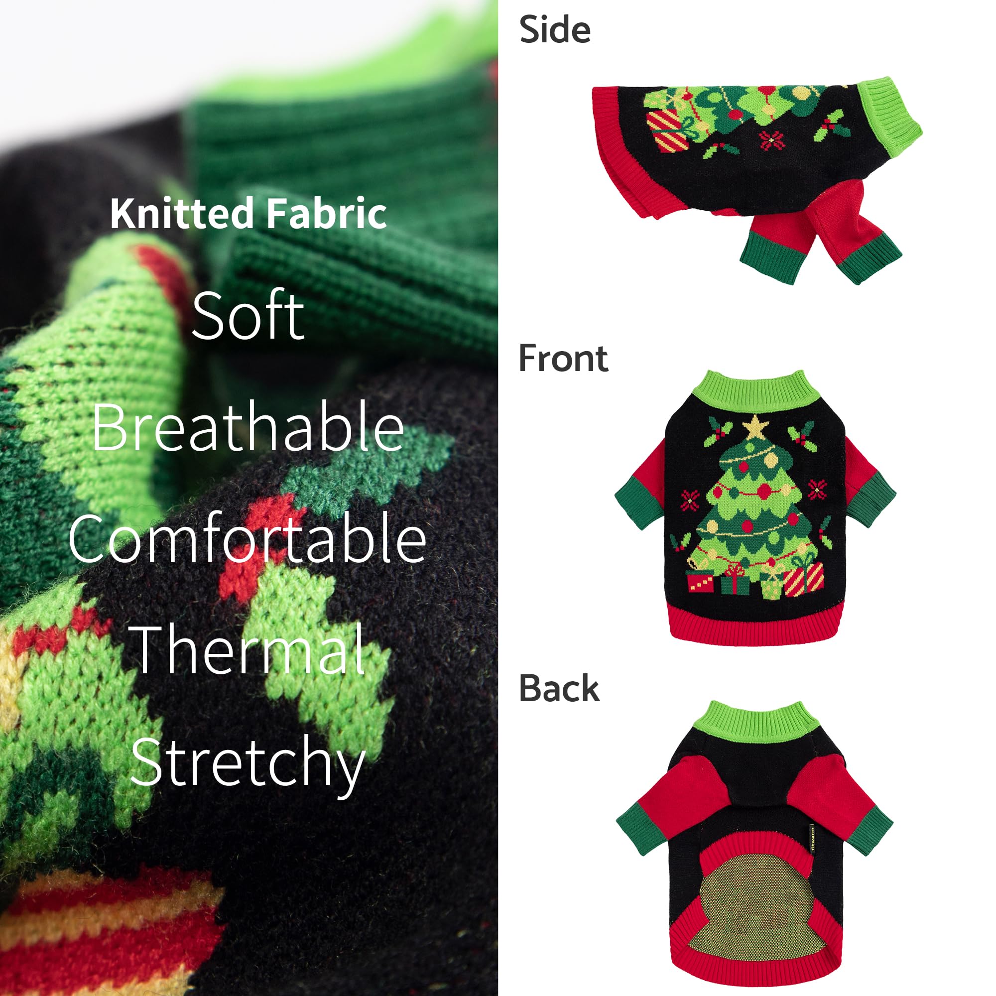 Fitwarm small-dog model wearing sweater for warm winter wear examples