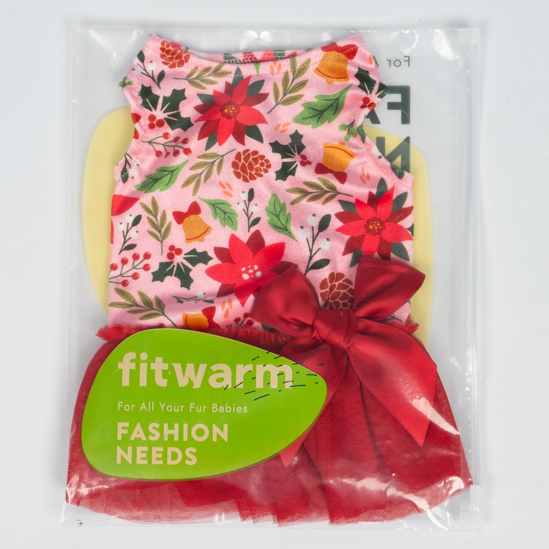 Fitwarm small-dog outfit, red and pink palette for Christmas celebrations.