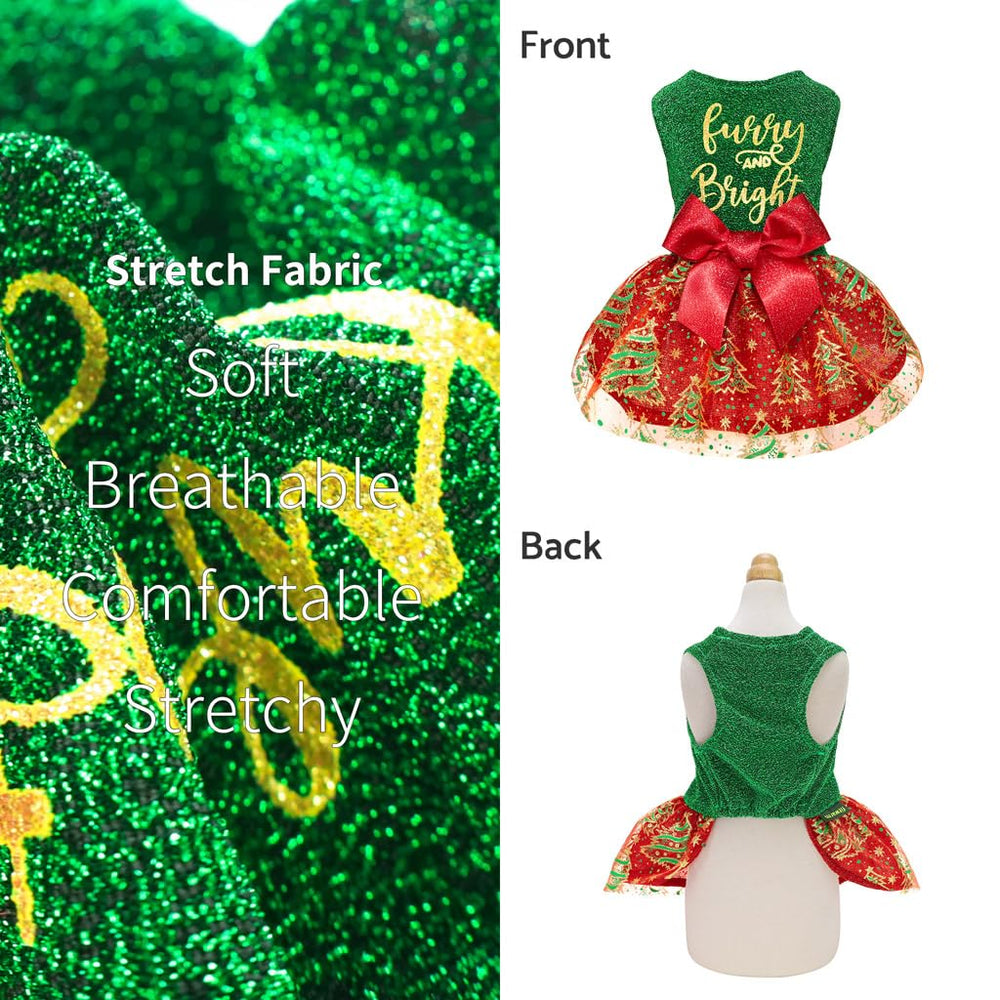 Fitwarm Sparkly Dog Christmas Outfit green and red colors for holiday style.