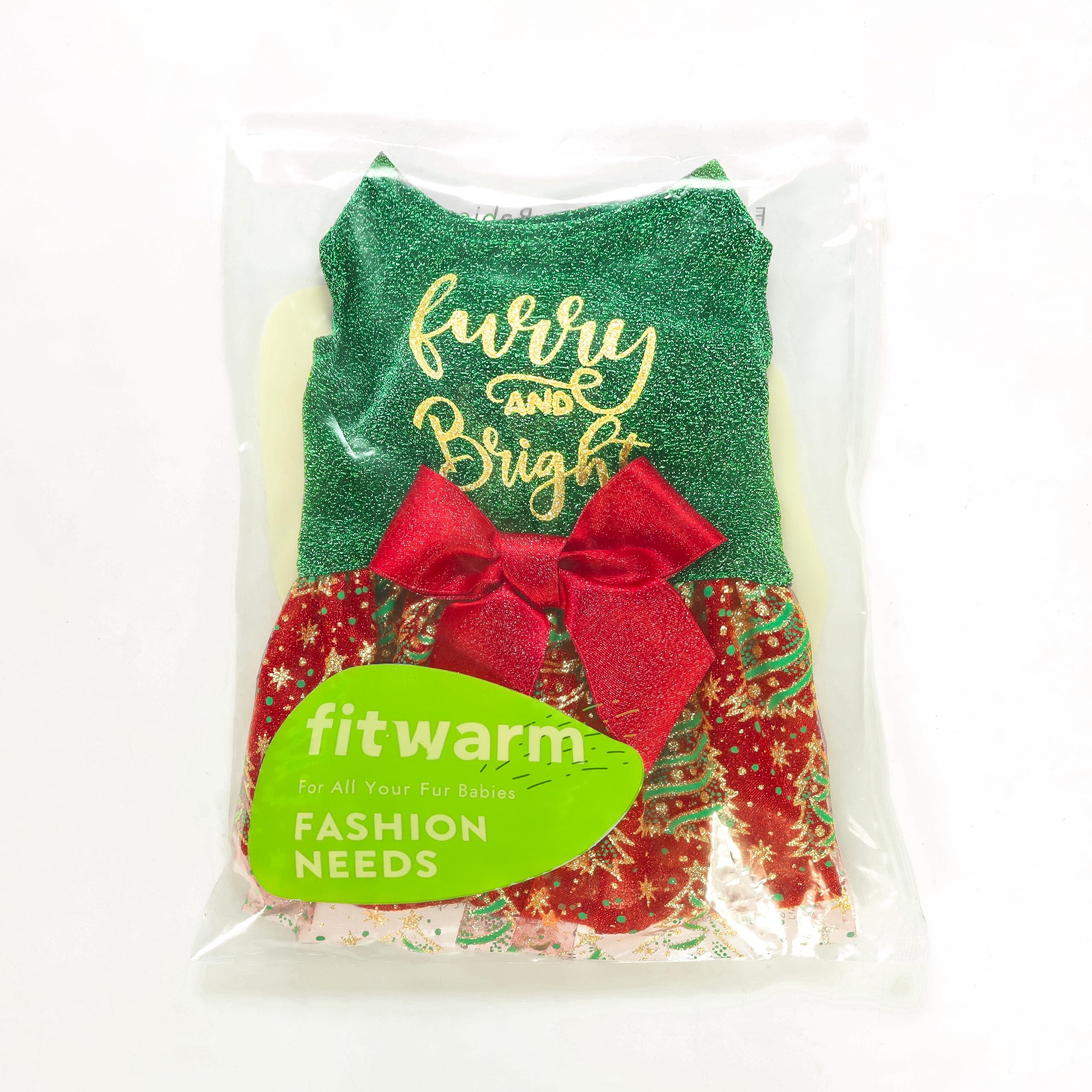 Fitwarm Sparkly Dog Christmas Outfit worn by a small pet for photos.