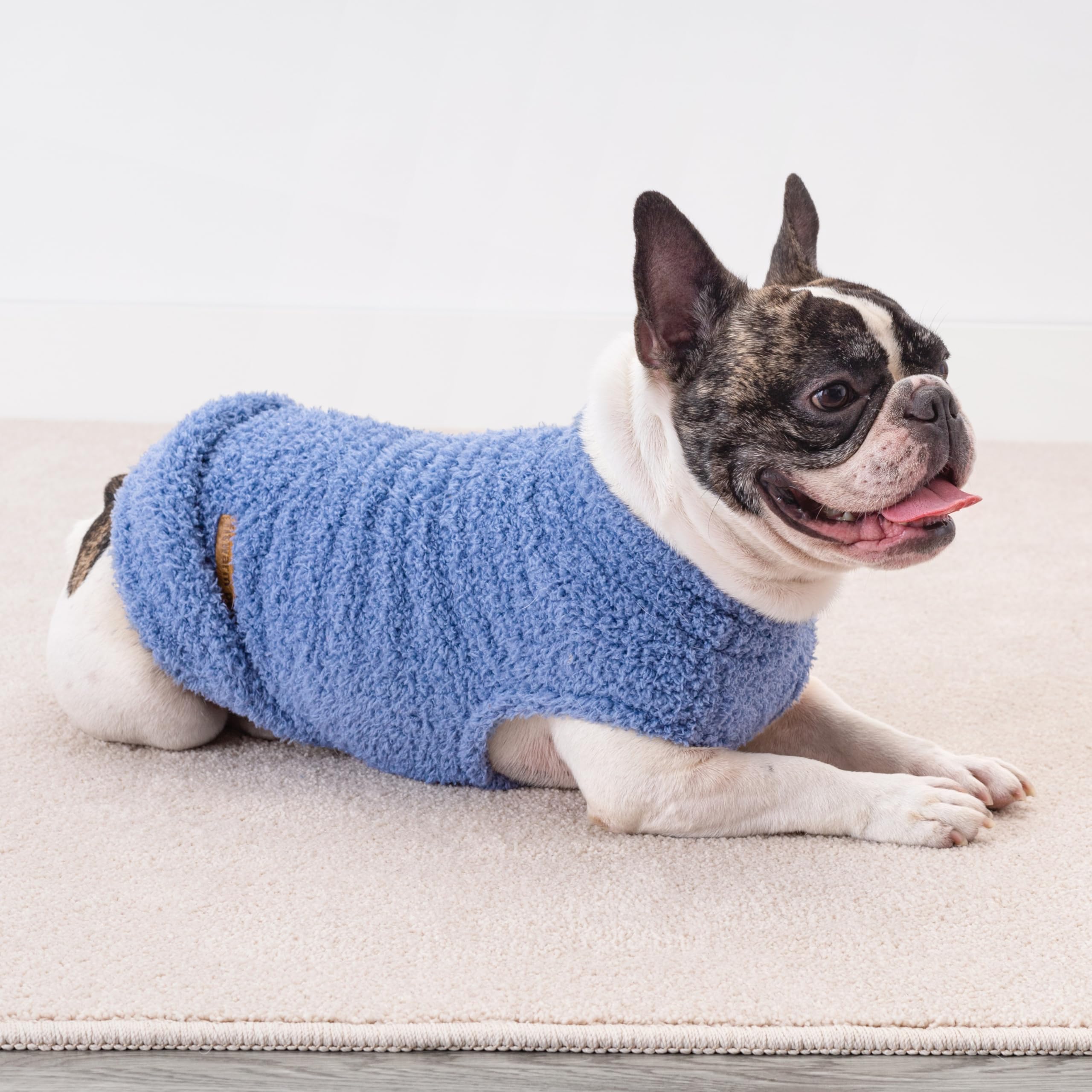 Fitwarm striped fleece dog sweater in olive green comfortable for daily wear