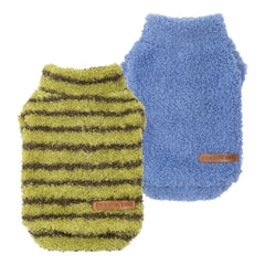 Fitwarm striped fleece dog sweater in sky blue keeps small dogs cozy on walks