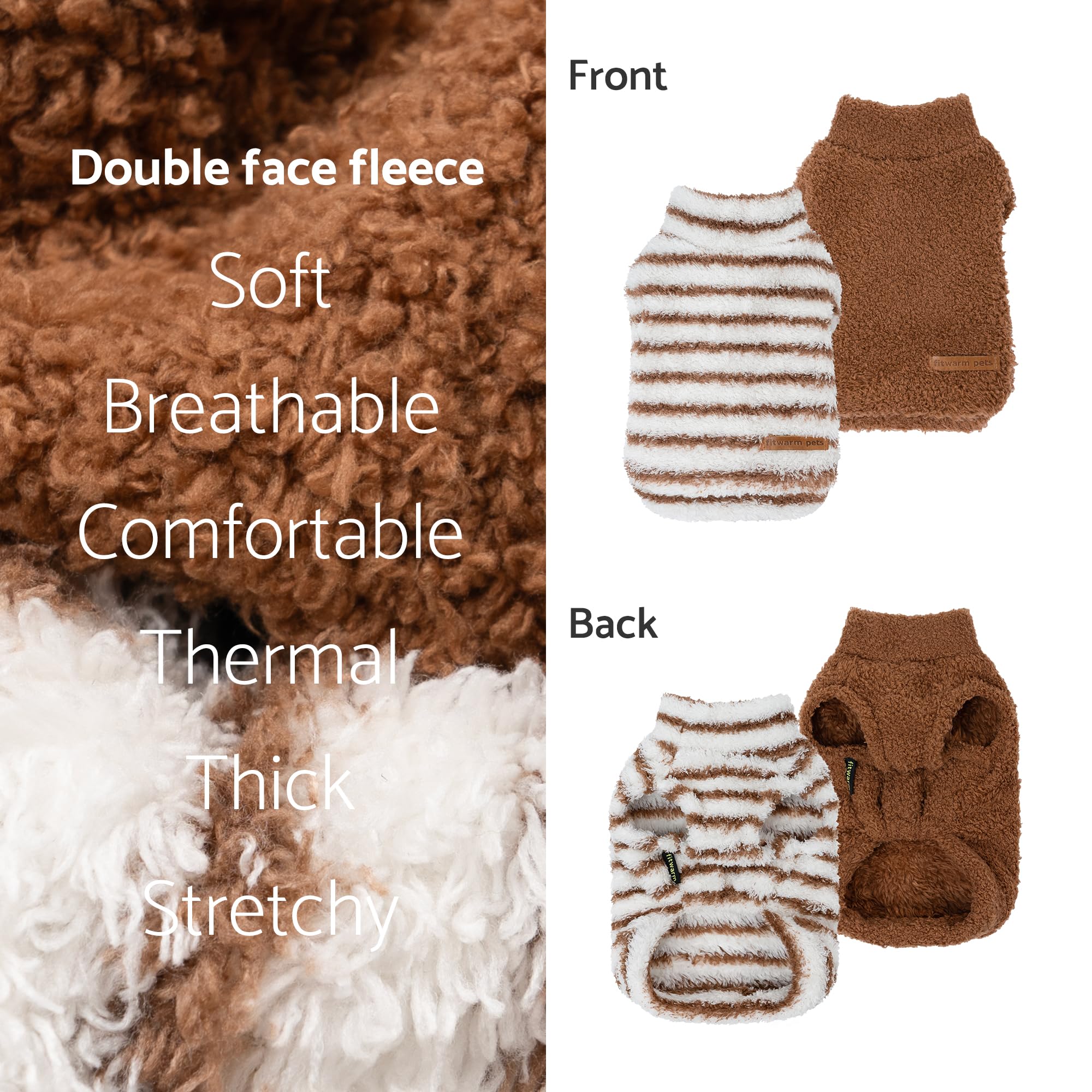 Fitwarm striped fleece sweater on dog shows snug fit and flexible movement
