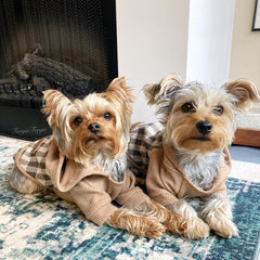 Fitwarm Tartan Plaid Dog Hoodie back view reveals snug knit for all-day comfort.
