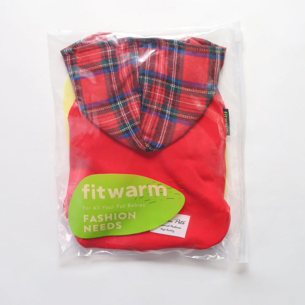 Fitwarm tartan plaid dog hoodie Christmas style, festive look for pets