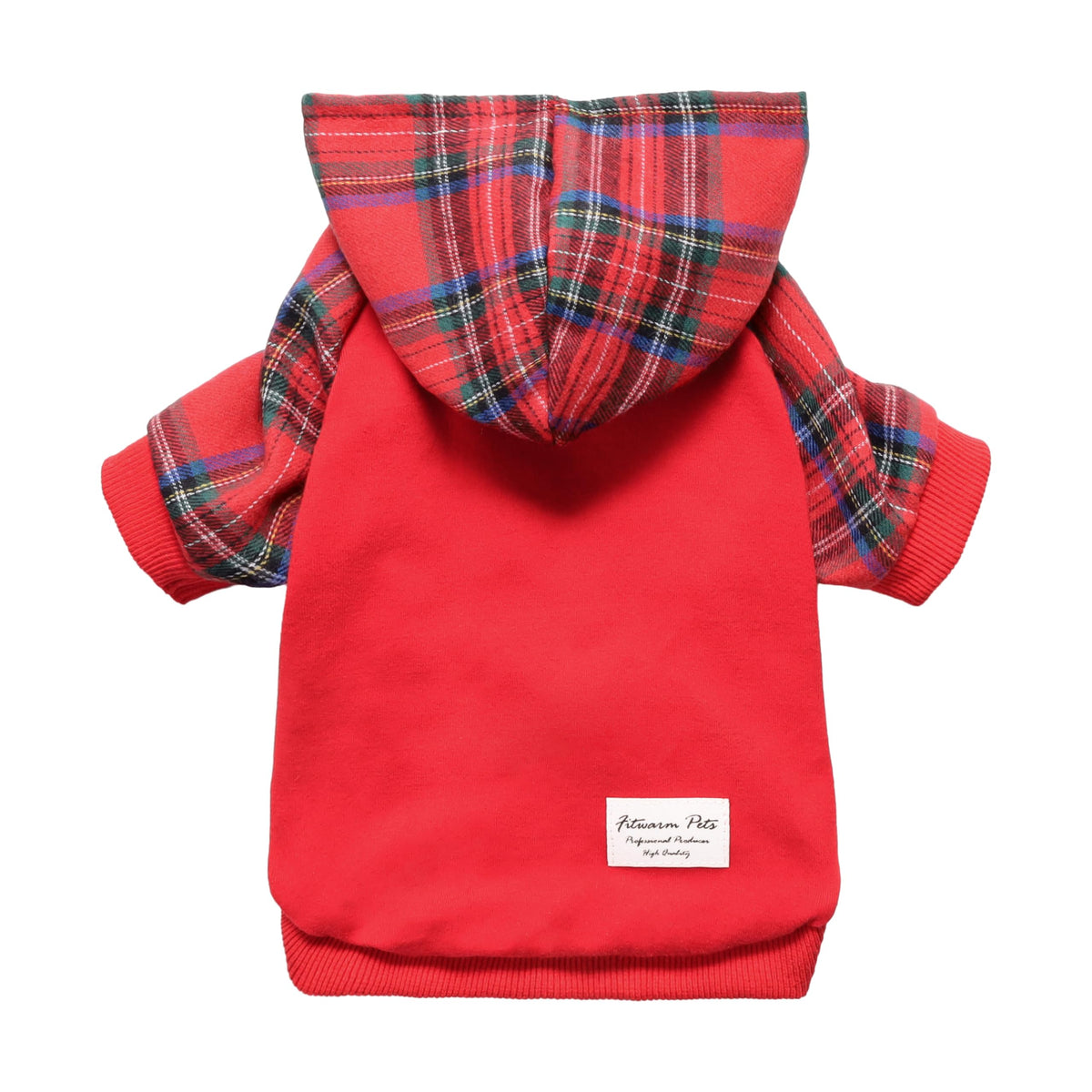 Fitwarm tartan plaid dog hoodie front view for small dogs, cozy warmth
