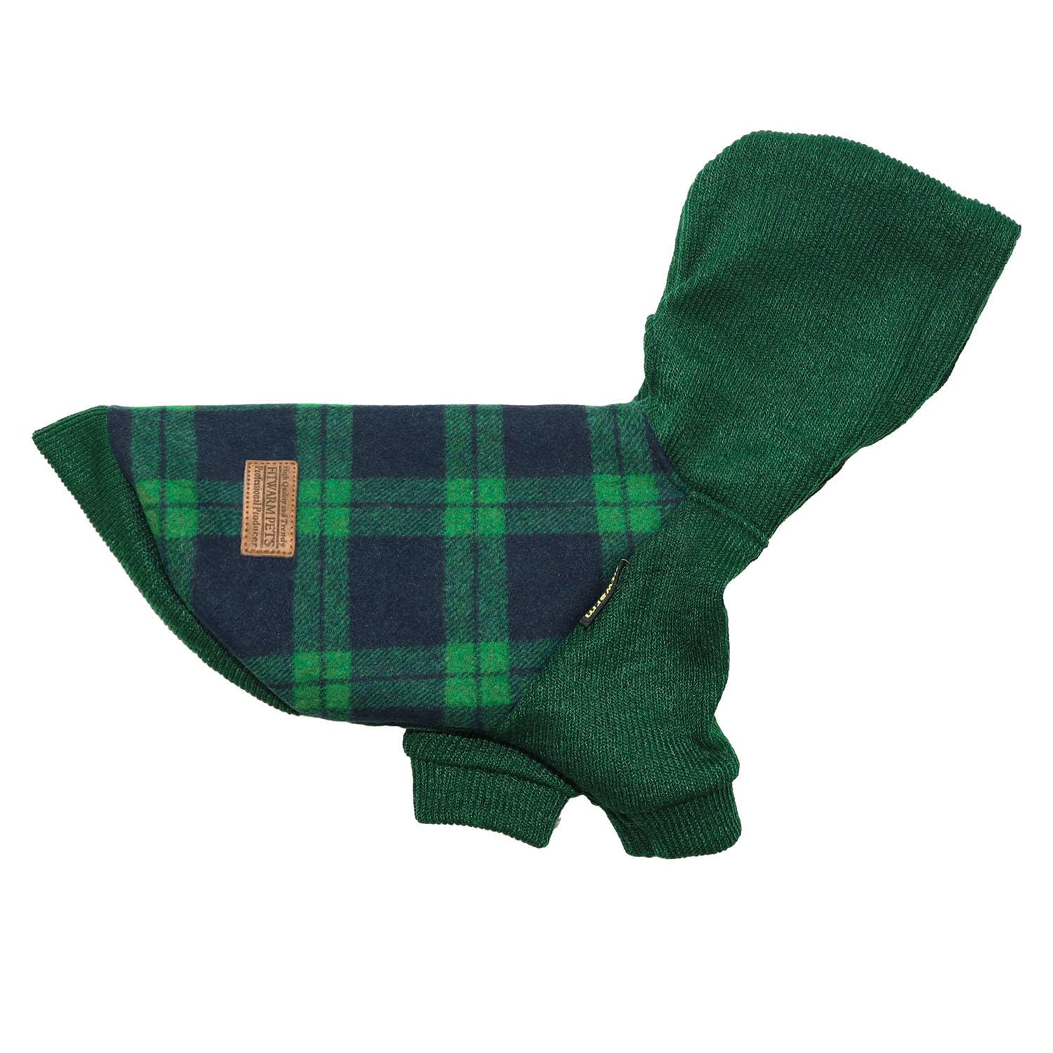 Fitwarm tartan plaid dog hoodie green color suits Christmas celebrations.