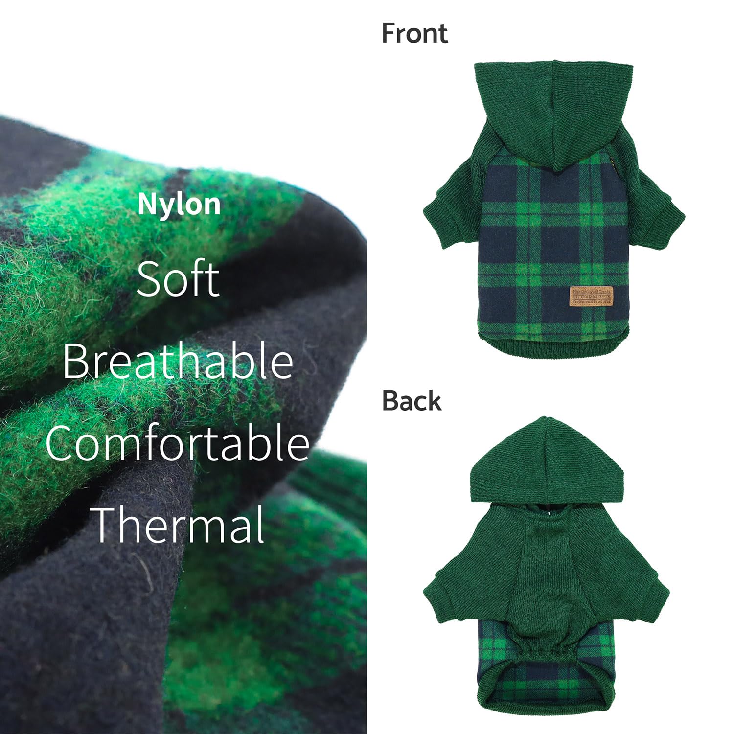 Fitwarm tartan plaid dog hoodie knit sleeves emphasizing breathable stretch for comfortable wear
