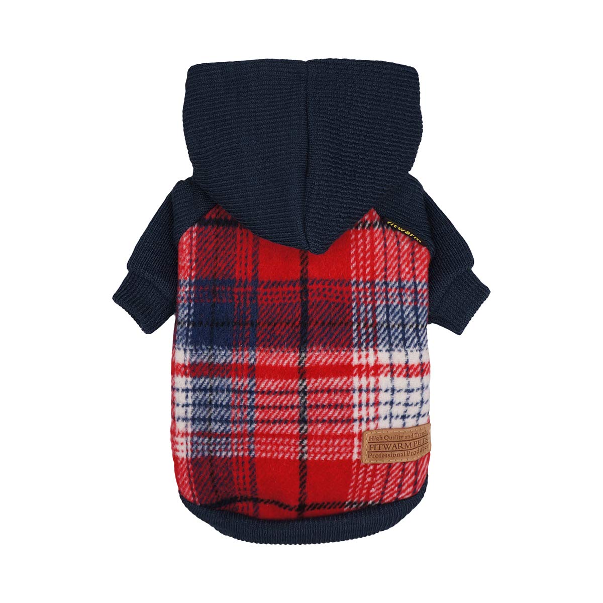 Fitwarm Tartan Plaid Dog Hoodie on small dog demonstrates secure fit for chilly days