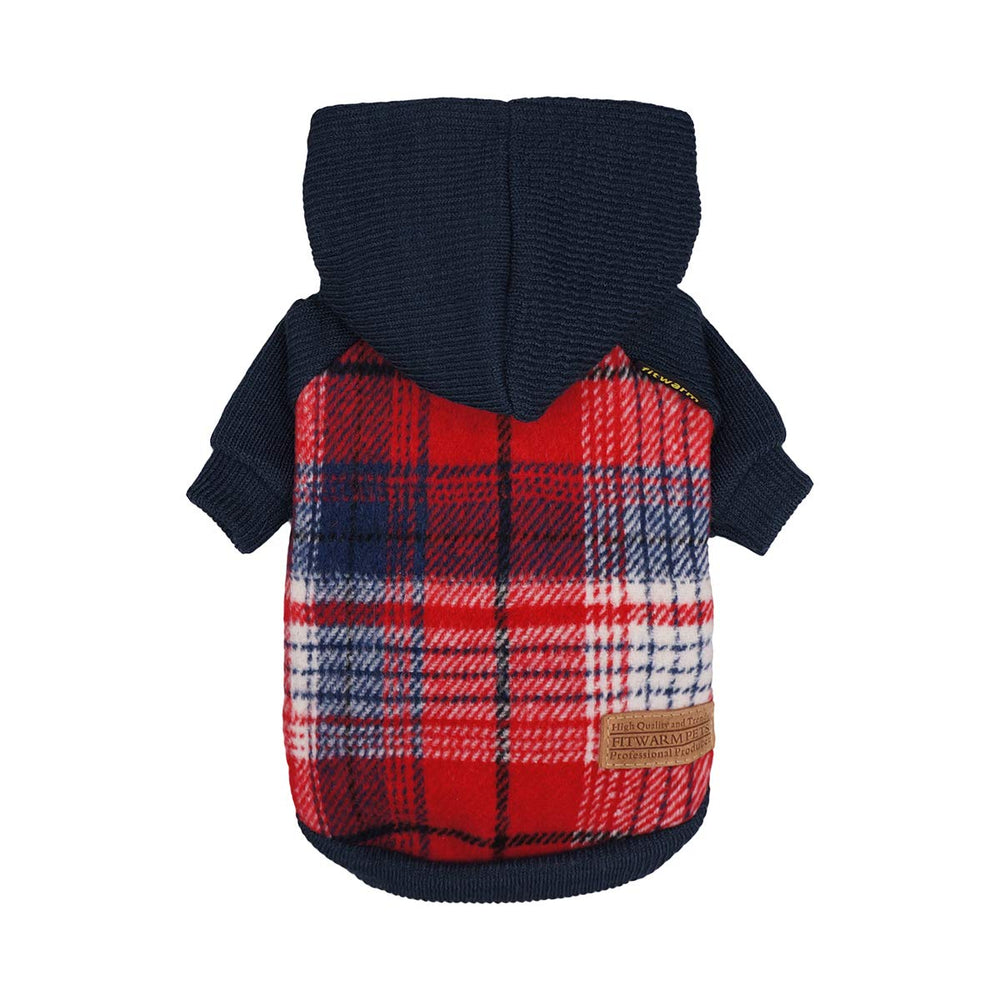 Fitwarm Tartan Plaid Dog Hoodie on small dog demonstrates secure fit for chilly days