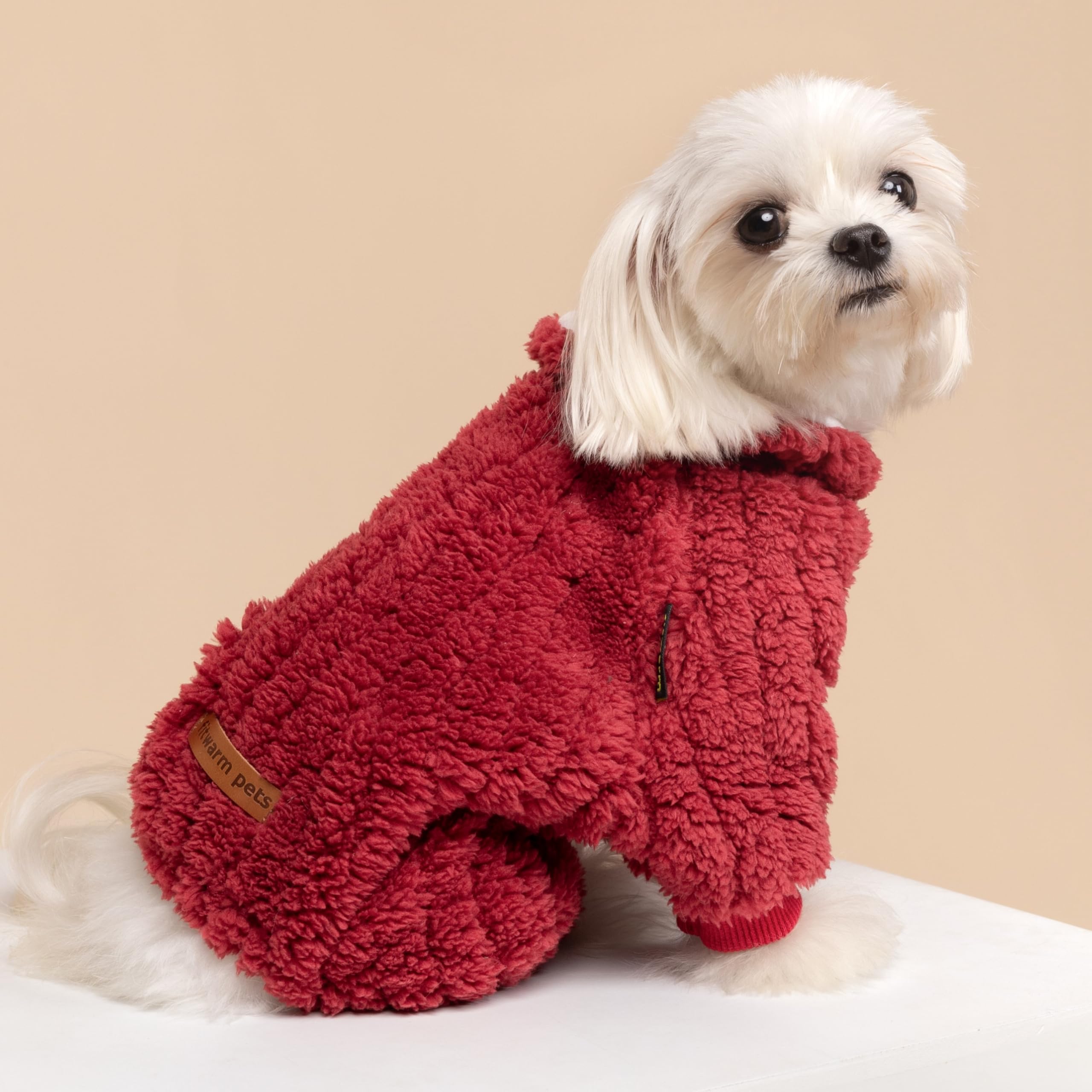 Fitwarm turtleneck fleece dog sweater pajamas side view shows full-body warmth and comfortable fit