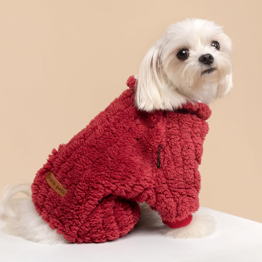 Fitwarm red sweater collar detail, festive look for holiday photos.