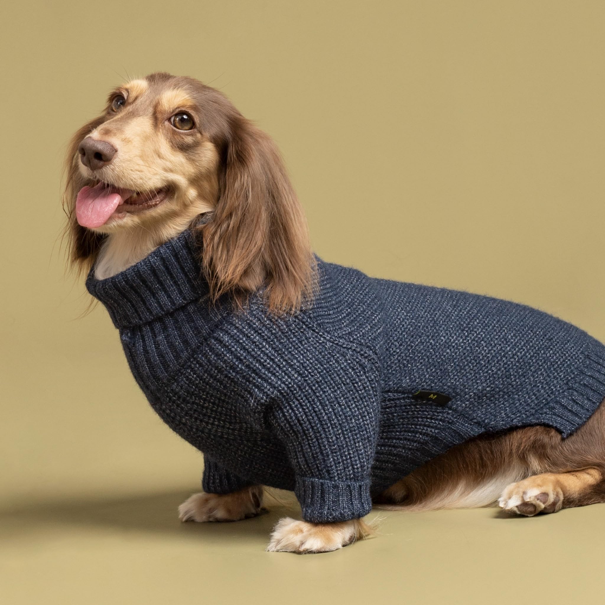 Fitwarm turtleneck knit dog sweater neck detail highlights snug fit.