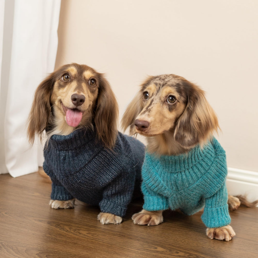 Fitwarm Turtleneck Knit Dog Sweater side view demonstrates flexible movement during walks.