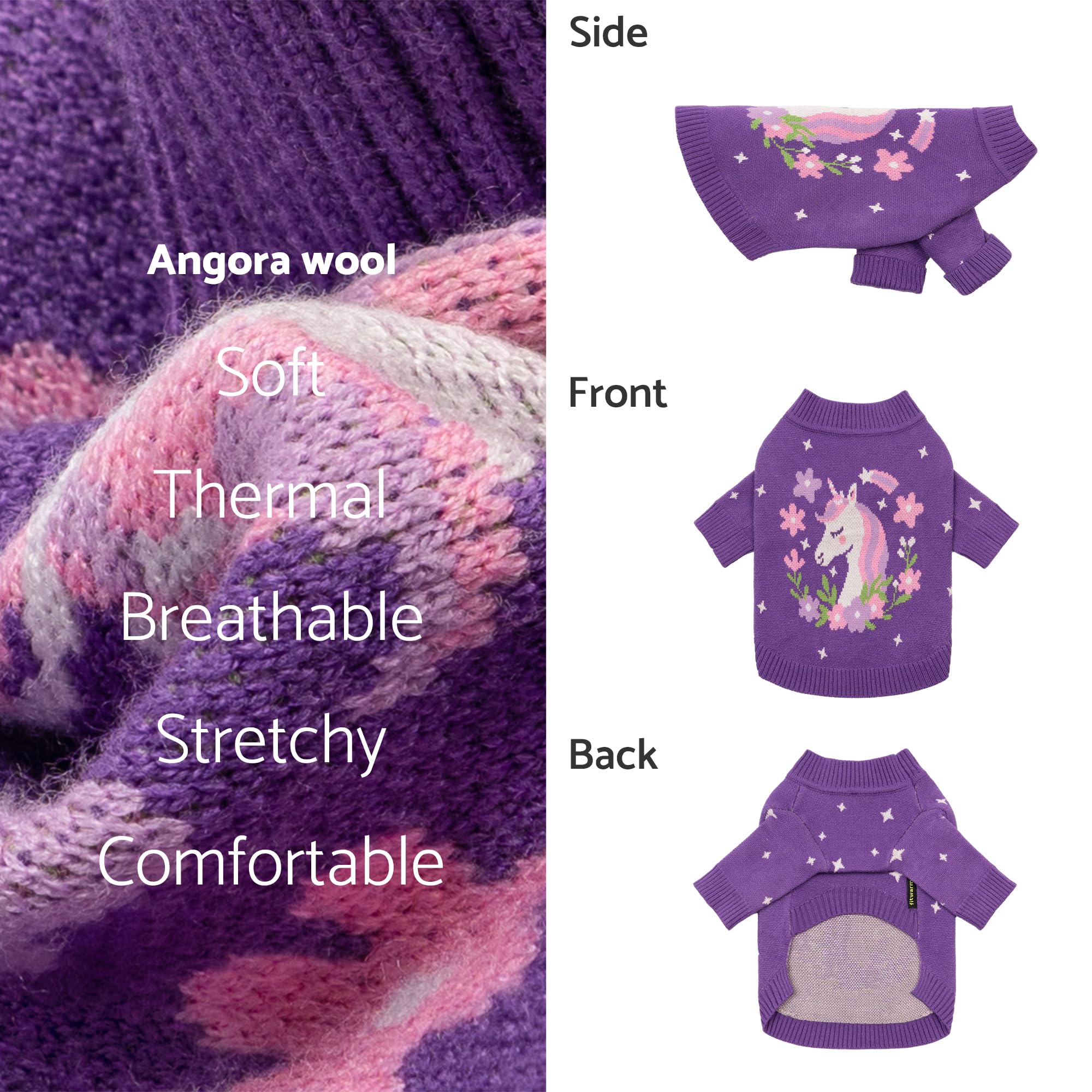 Fitwarm unicorn dog sweater model wearing for winter walks