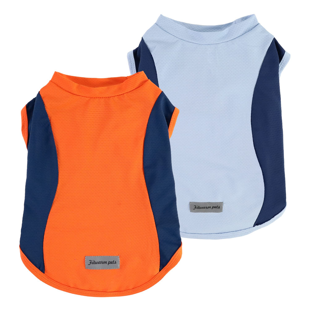 Fitwarm UPF50+ dog shirt orange fabric close-up for sun protection on outdoor adventures.