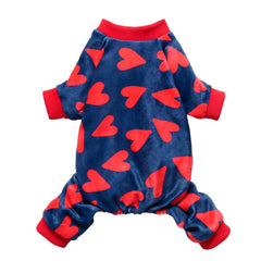 Fitwarm Valentines dog pajamas dark blue with heart print for cozy daily wear.