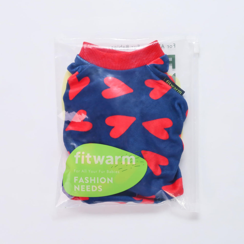 Fitwarm Valentines dog pajamas back view showing snug rib cuffs.