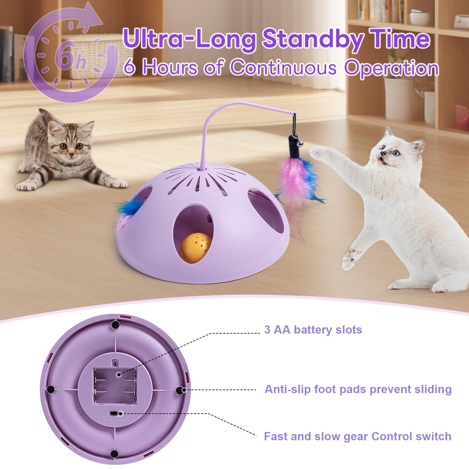 FITWOWFIT cat toy uses safe PP resin shell for durable, worry-free use.
