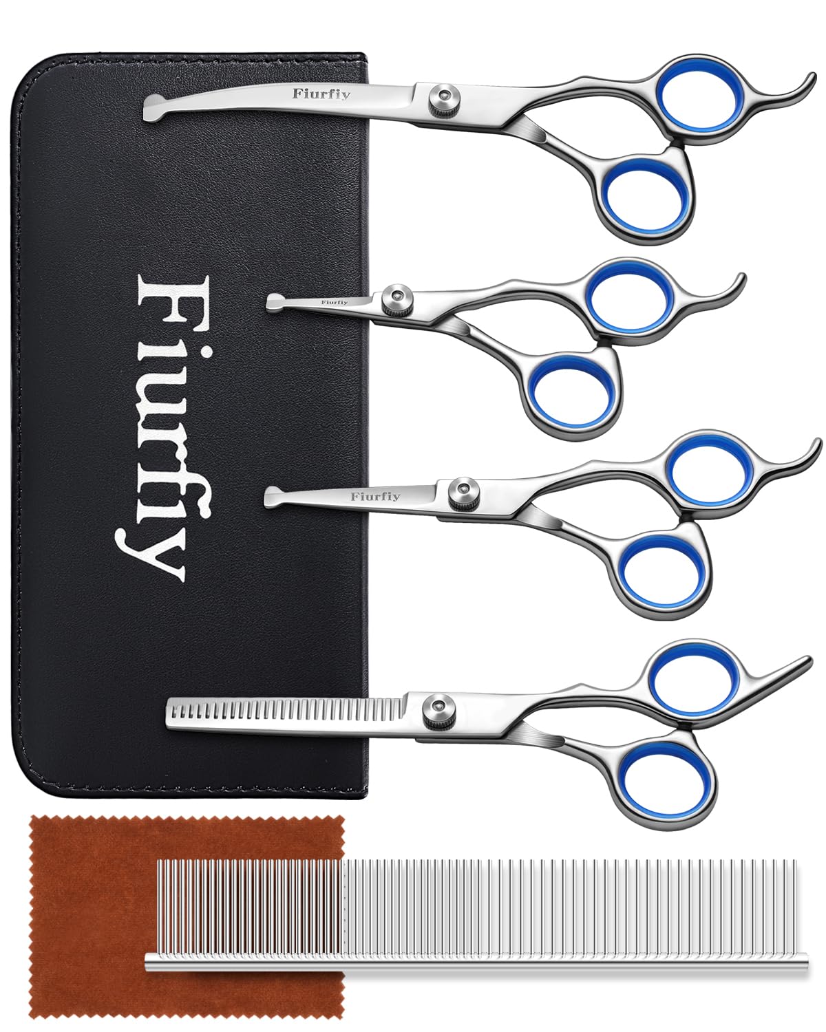 Fiurfiy 6-in-1 dog grooming scissors set showcases professional blades for smooth trimming