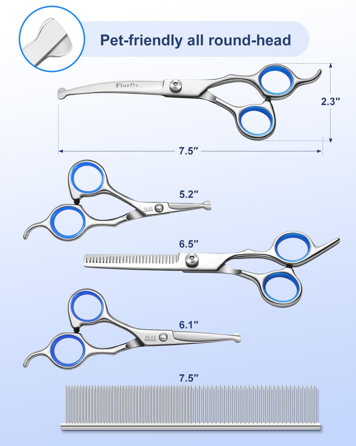 Fiurfiy curved grooming scissors highlight precise curved blades for pet contours