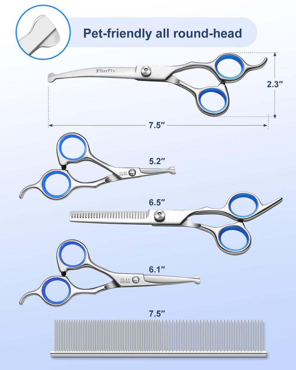 Fiurfiy curved grooming scissors highlight precise curved blades for pet contours