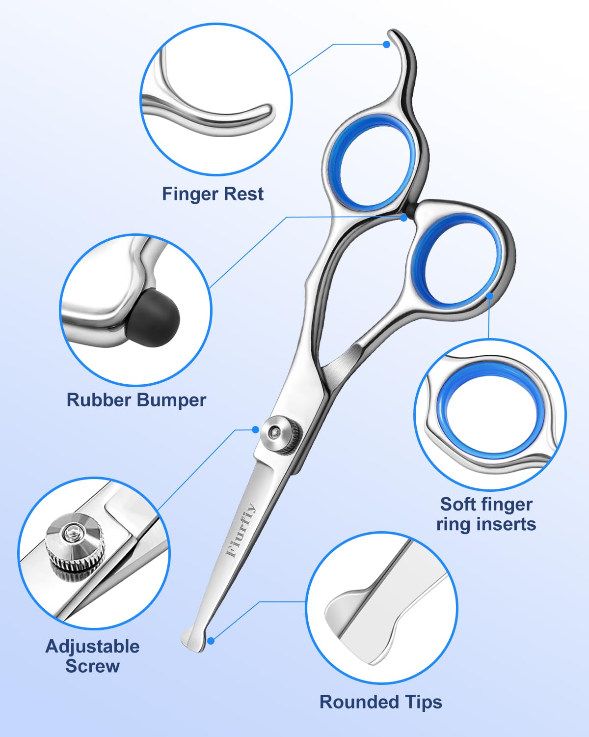 Fiurfiy straight grooming scissors emphasize clean, even fur lines for accuracy