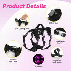 Fiveda light up dog harness dual-D-ring design enables controlled walking and training.