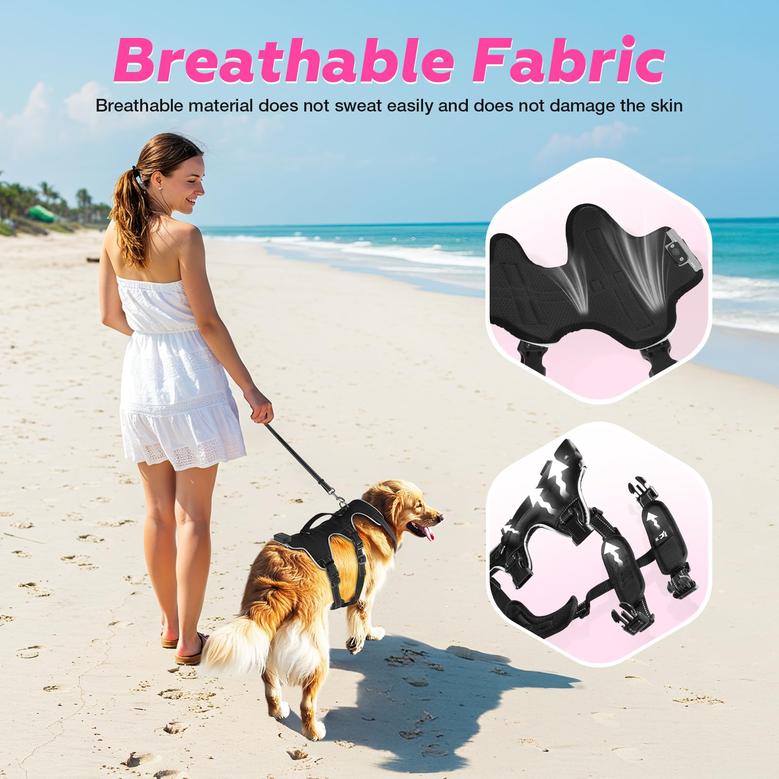 Fiveda light up dog harness neoprene handle close-up highlights comfortable guidance.