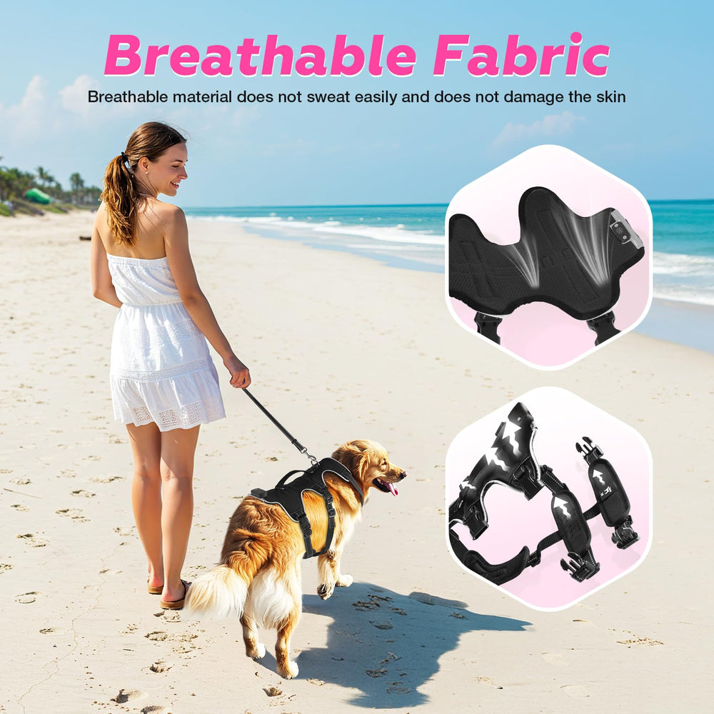 Fiveda light up dog harness neoprene handle close-up highlights comfortable guidance.