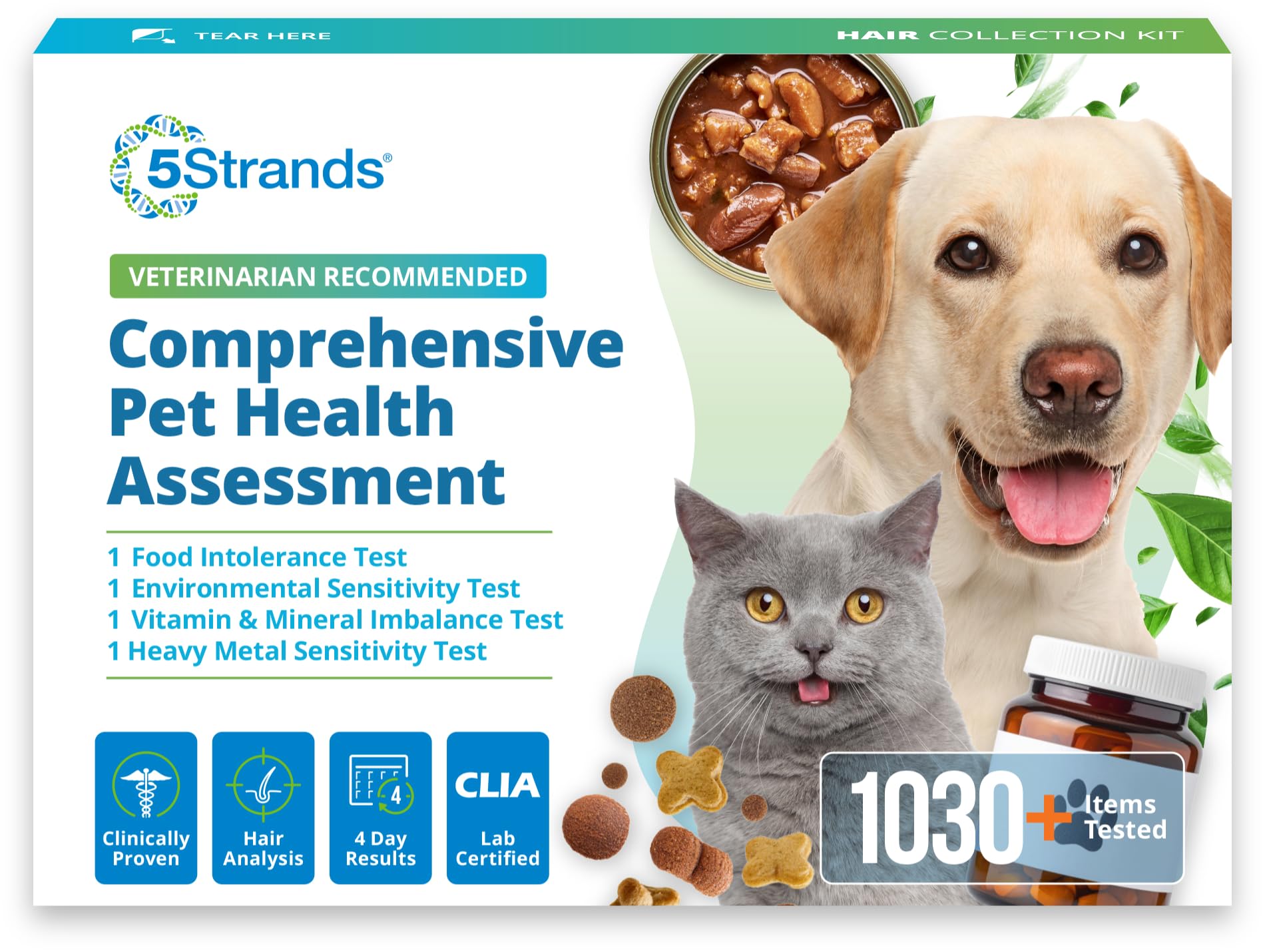 5Strands pet intolerance test kit collection enables a personalized diet plan.