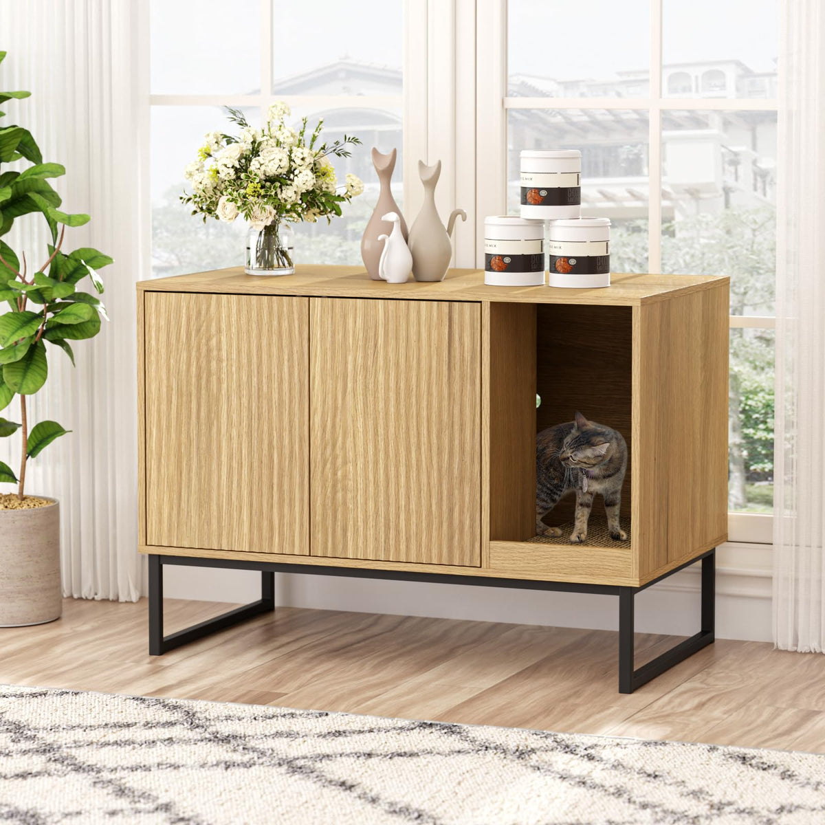 FiveWillowise fluted-door litter enclosure provides private, tidy hiding space