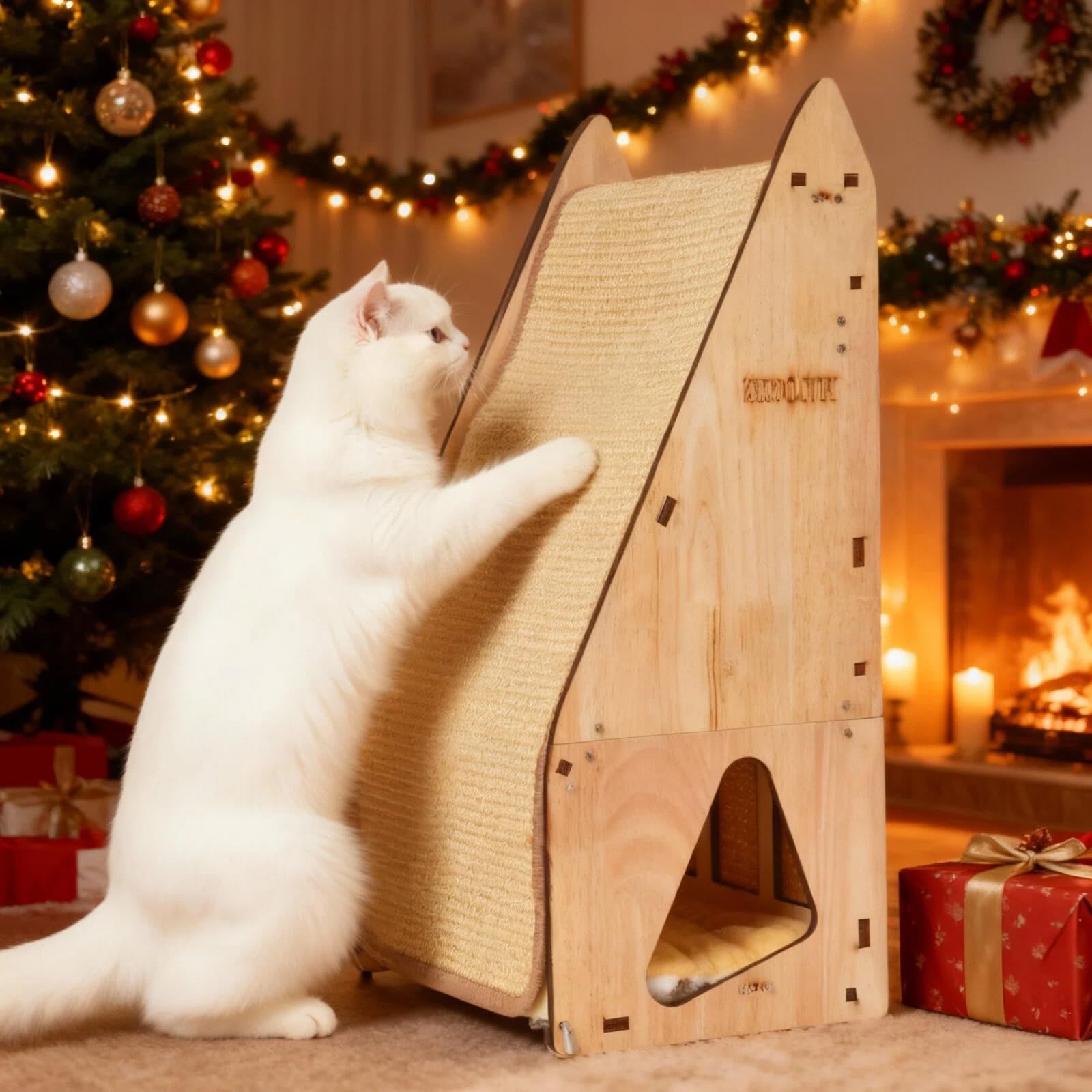 FIVLOCCEN wood-framed cat scratching post delivers durable construction for long-term play.