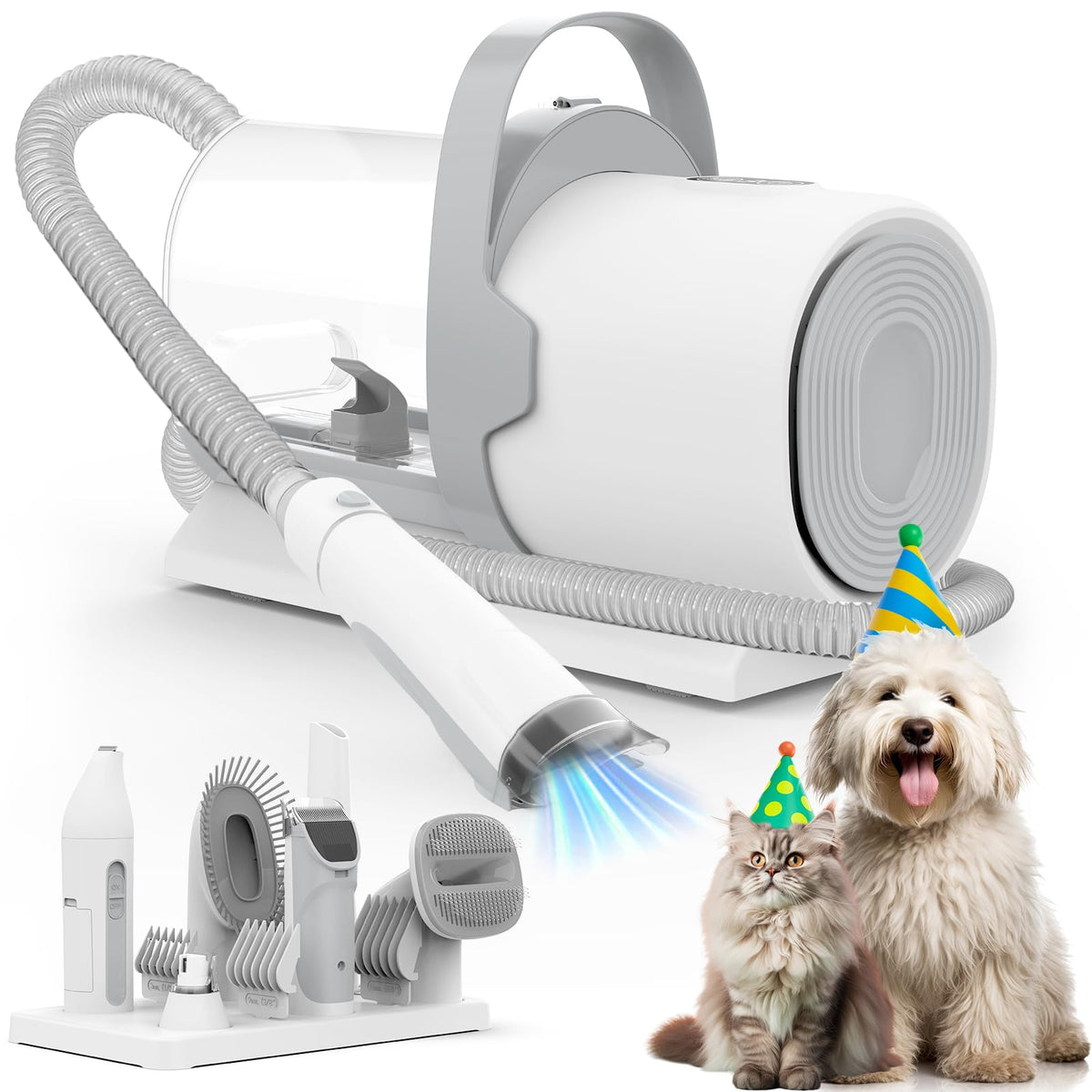 FIXR PG50 Plus front view shows compact, portable grooming vacuum combo for at‑home use