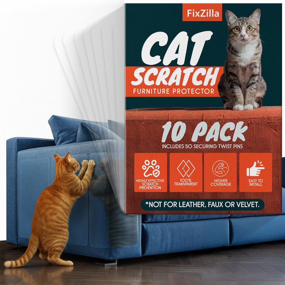 FixZilla cat-scratch-protector-pack protects furniture with clear shield against cat claws.