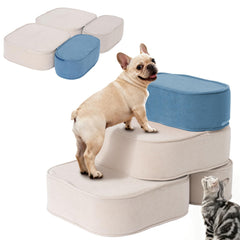 FKSLIFE Dog Stairs 2-in-1 design aids small dogs reaching high beds.