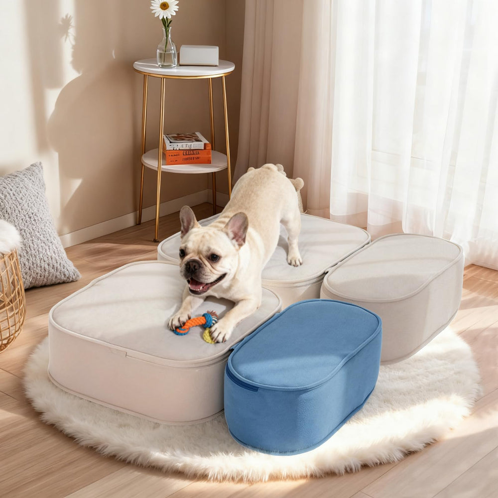 FKSLIFE Dog Stairs anti-slip base keep steps secure on slick floors.