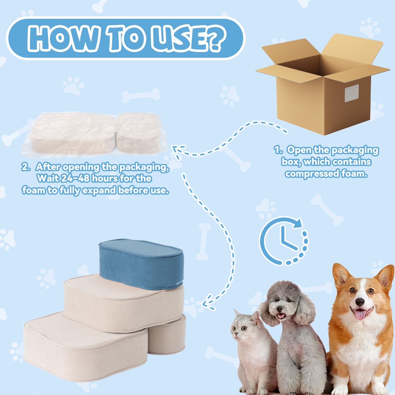 FKSLIFE Dog Stairs compact storage design fits small living spaces.