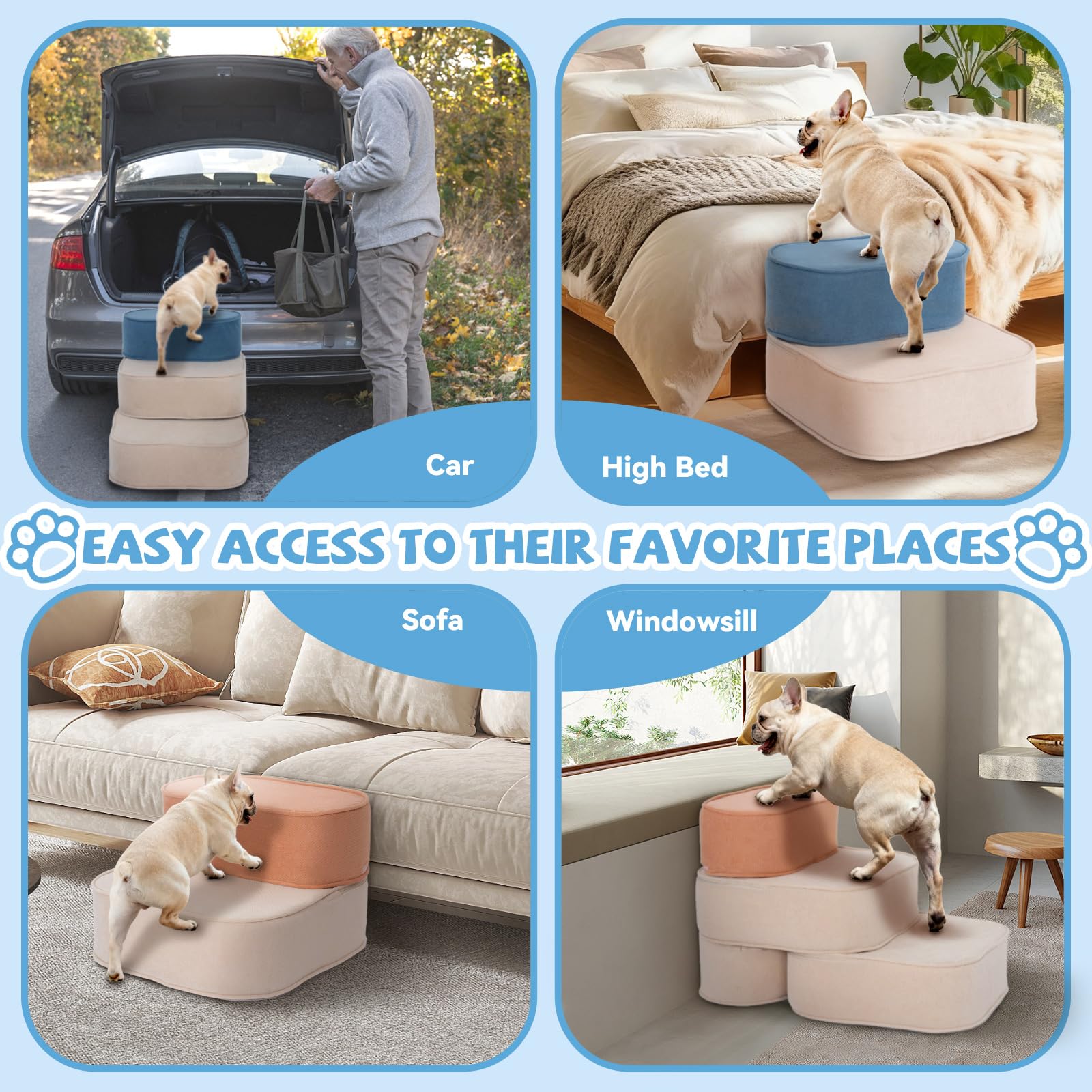 FKSLIFE Dog Stairs high-density foam provides sturdy support for small pets.