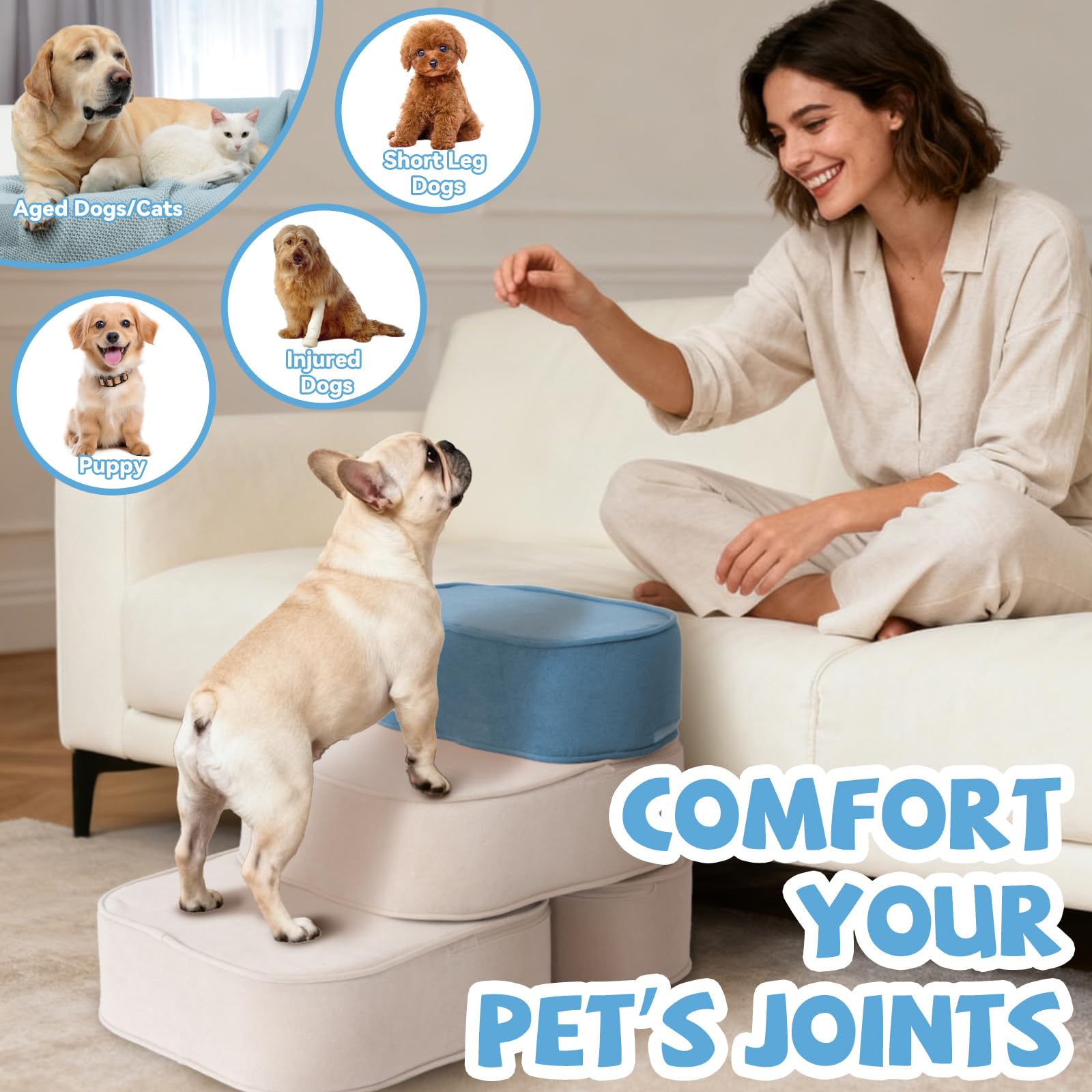 FKSLIFE Dog Stairs removable cover makes cleaning pet hair effortless.