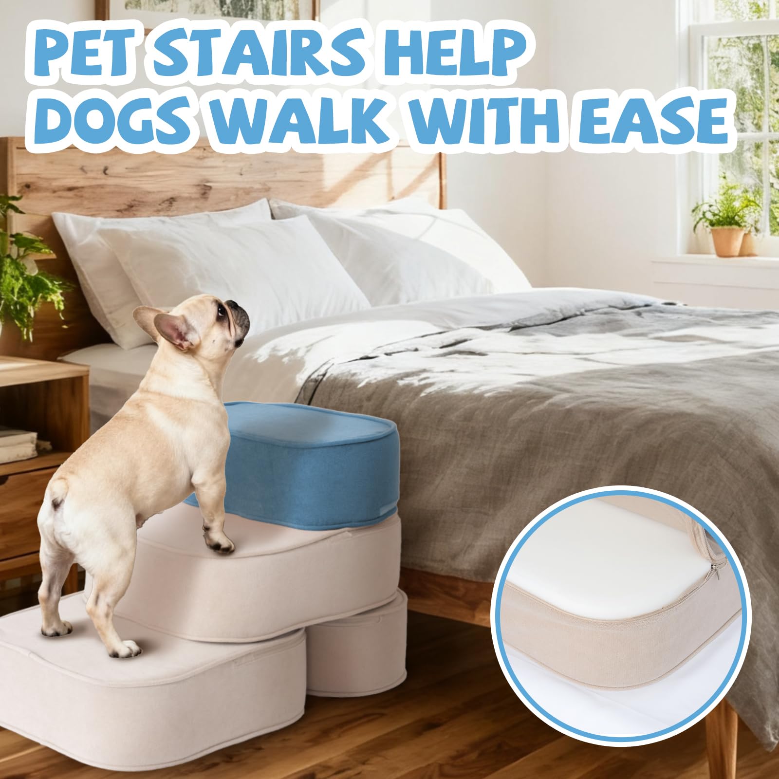 FKSLIFE Dog Stairs offers two-step and three-step options for furniture heights.