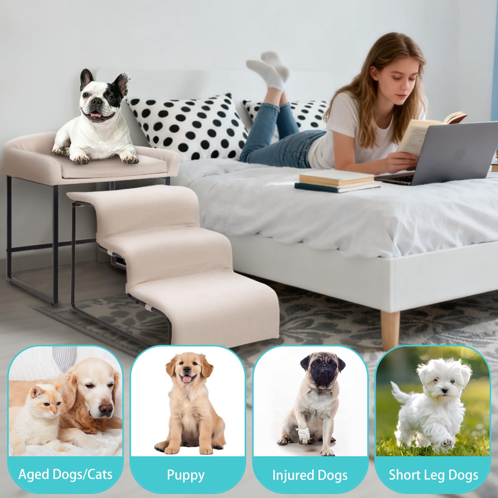 FKSLIFE pet stairs non-slip demonstrates safe climbing for pets