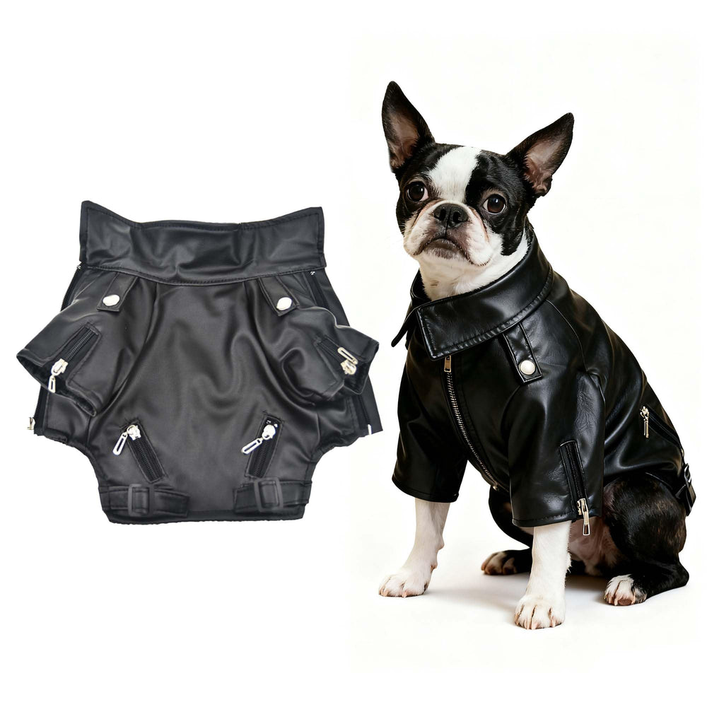FLAdorepet cool dog leather jacket front view for warm, stylish wear