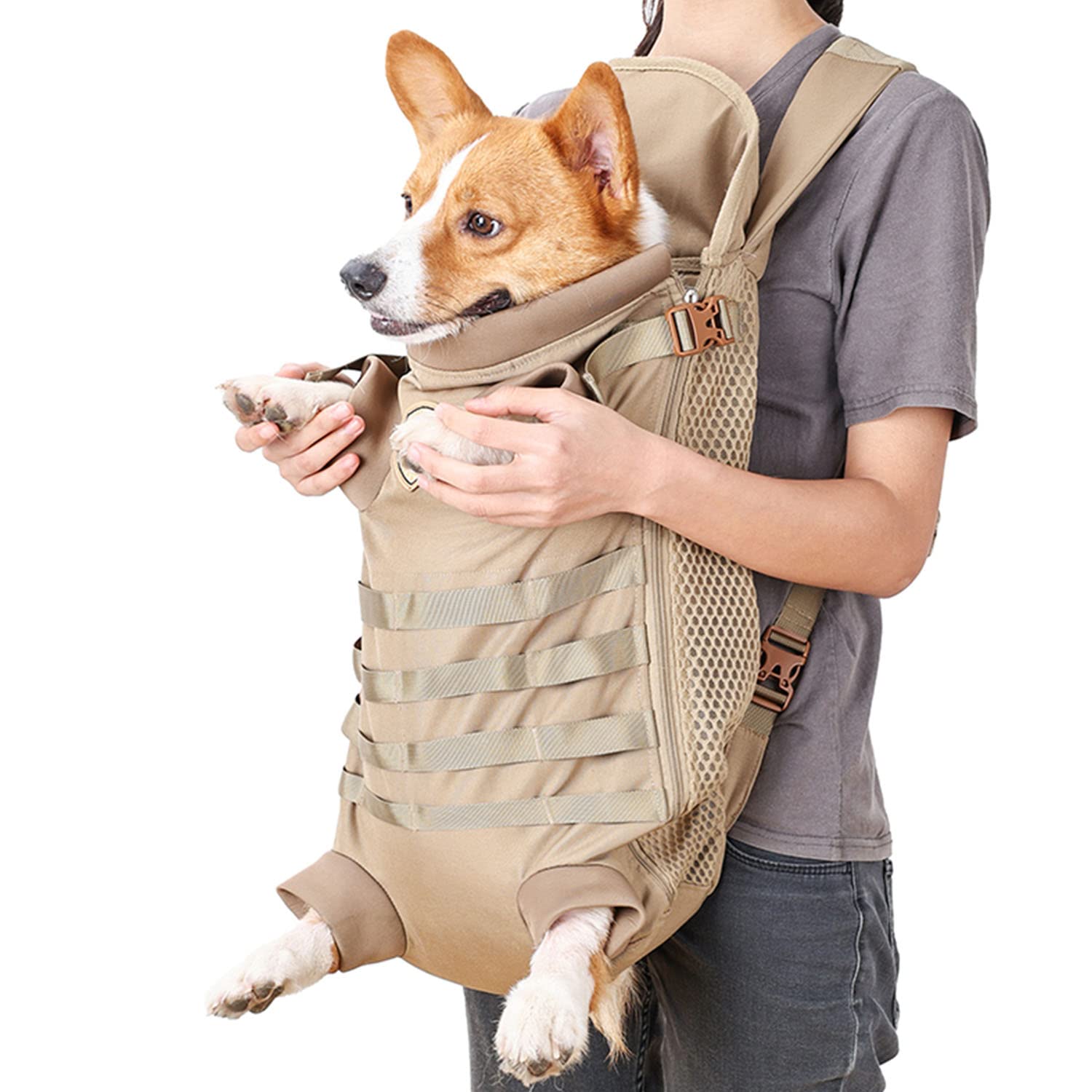 FLAdorepet dog carrier tactical backpack front view for hands-free travel