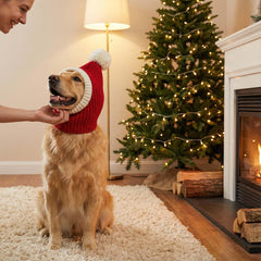 FLAdorepet dog hat knit detail close-up showcases soft yarn and festive pompom